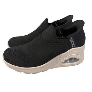 Skechers Slip-Ins Uno Wedge Kickin Knit Womens 6 Black White 177523 Memory Foam
